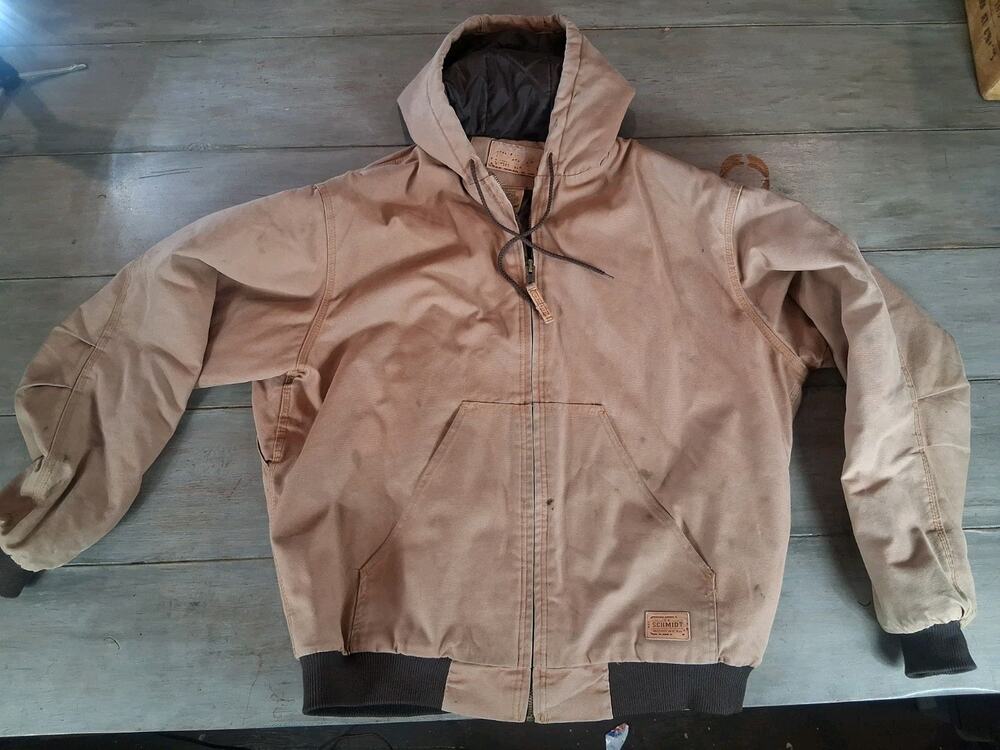 Vintage C.E. Schmidt Quilt Lined Duck Canvas Hoodie Jacket Mens X-Large Tall